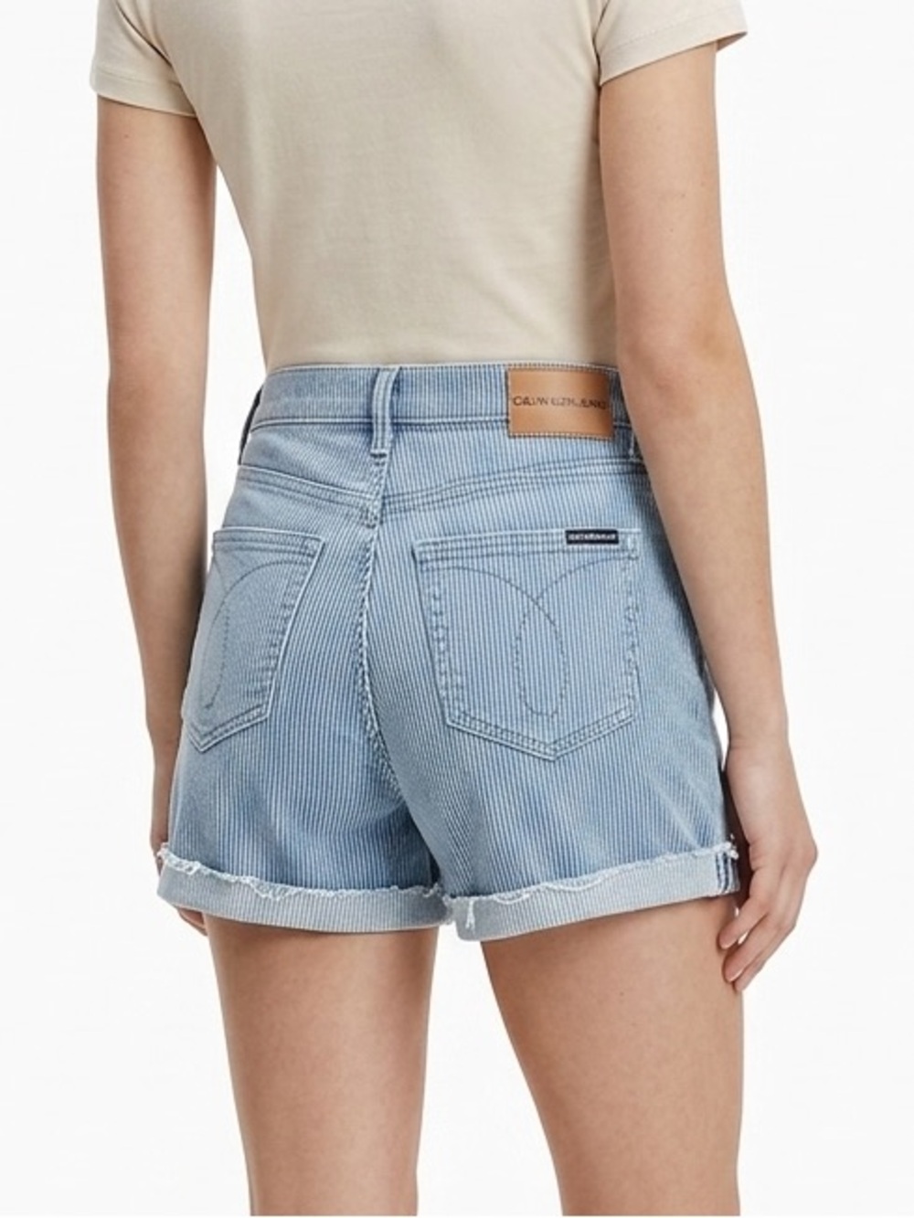 Calvin Klein High Rise Pinstripe Jean Shorts